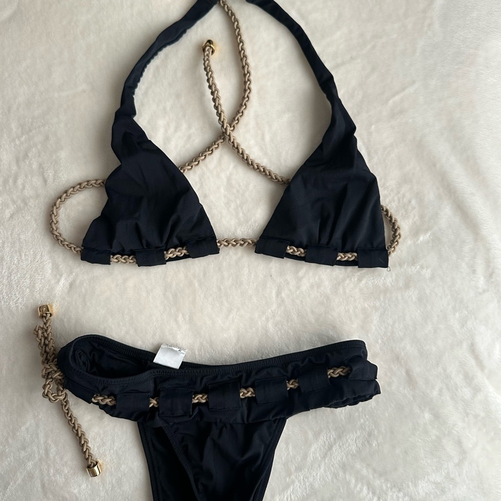 Black Chain-Detail Bikini Set
